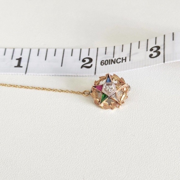 Vintage 10K Yellow Gold Eastern Star Masonic Diamond Multi-Gemstone Pin - Picture 8 of 10